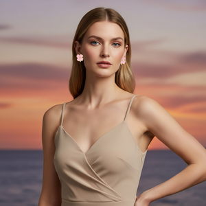 Elegant Enamel Floral Leaf Stud Earrings Bohemian Style Mixed Material Jewelry Stainless Steel Post Country Fresh Forest System