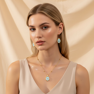 2-piece Set Simple Style 18k Real Gold 304 Stainless Steel Oil Drop Oval Star Cross Ball Chain Earrings Necklace Set