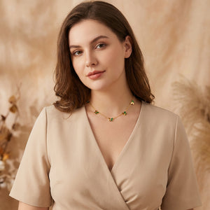 Butterfly Necklace Stainless Steel Vacuum Plated Green White Zirconia Colorfast Women Jewelry